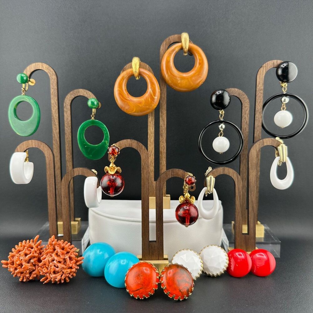 Vintage Lucite Acrylic Clip Earrings Lot Colorful West Germany Trifari Austria